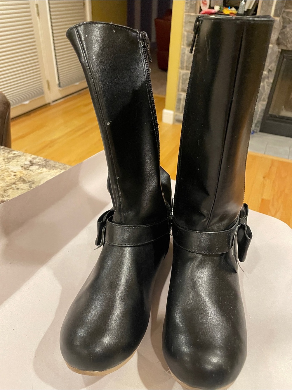 Gymboree Black Girls Tall Faux-Leather Boots with Side Bow